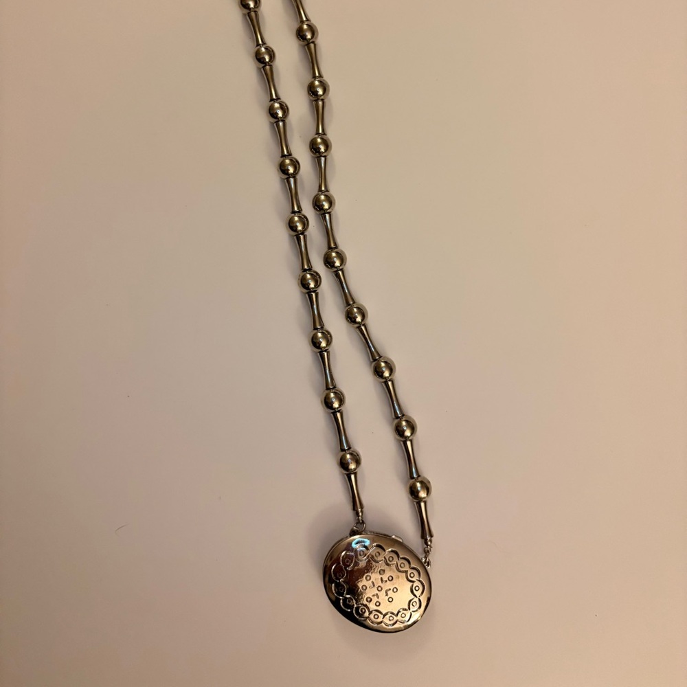 Estee Lauder Silver Beaded Pendant Necklace